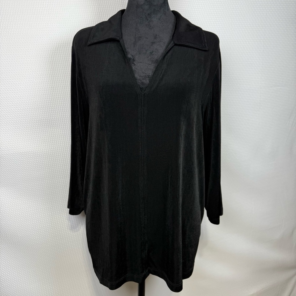 Citiknits Black Collared Travelers Tunic Top Blouse Sz 1X Made in USA Pull-over